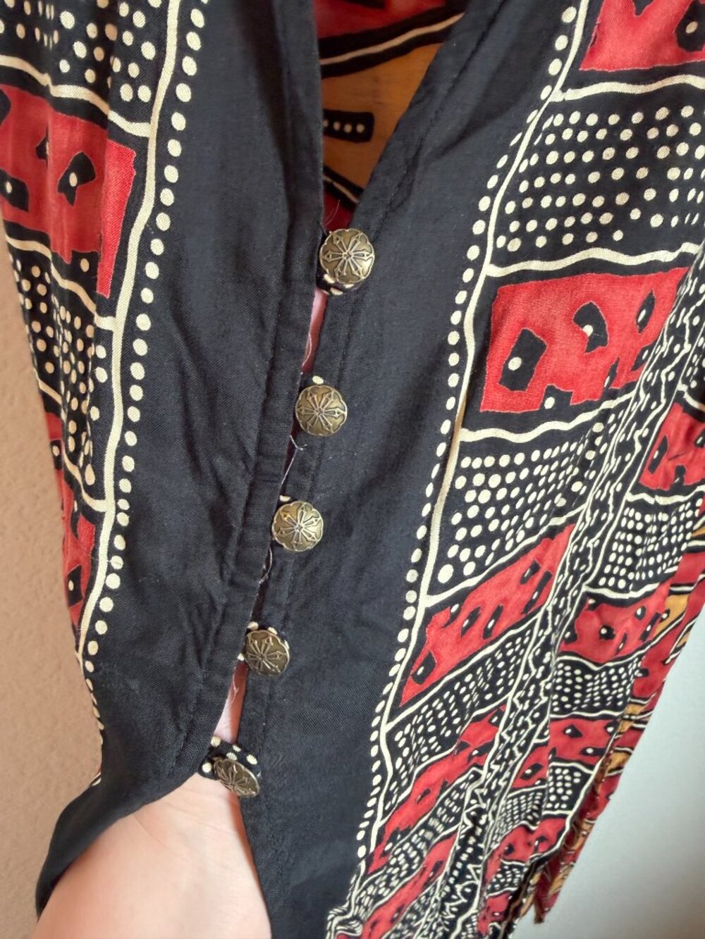 Vintage Casual Corner Boho Geometric Duster Vest Wearable Art Southwest Rayon L - Picture 4 of 8